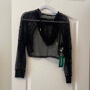Black Mesh Hoodie Top